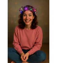 Kalp Püsküllü Gece Parıltısı 3 Modlu LED li Işıklı Taç Fuşya Renk