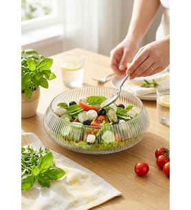 Büyük Boy Cam Salata Kasesi - Çizgili Salata Tabağı 30 CM