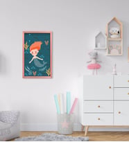 BK Home Deniz Kızı Tasarımlı Dekoratif Pembe Ahşap Çerçeveli Çocuk Odası Tablo-1