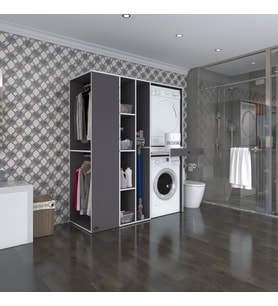 Kenzlife çamaşır-kurutma makinesi dolabı ve giysi dolabı çekmeceli attar sol gri 187*160*60  banyo (Beyaz)