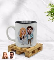 BK Gift Kişiye Özel Sevgililer Karikatürlü İçi Siyah Renkli Kupa Bardak Model 93