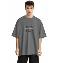 Baskılı Oversize Tişört  Erkek Streetwear T-Shirt (Antrasit)