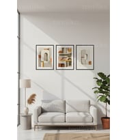 Modern Soyut Geometrik Sanat 3’lü Ahşap Çerçeveli Tablo Seti