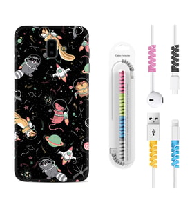 Samsung J6 Plus J7 Prime J7 Pro M20 Kılıf Kablo Koruma Spiral Silikon Planet Animals 1771