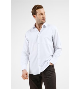 Beyaz - Mavi Çizgili Desen Sert Yaka Uzun Kol Cepli Comfort Fit Pamuklu Gömlek 1004255278
