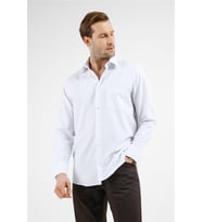 Beyaz - Mavi Çizgili Desen Sert Yaka Uzun Kol Cepli Comfort Fit Pamuklu Gömlek 1004255278