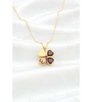 925 Ayar Gümüş Rodyum Garnet Taşlı Ters Yonca Kolye (Sarı)
