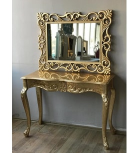 Dresuar 17413 Aslan Ayak Model Kayın TORNA Parlak GOLD Lake ÇEKMECE Ayna Lüx Oyma
