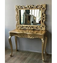 Dresuar 17413 Aslan Ayak Model Kayın TORNA Parlak GOLD Lake ÇEKMECE Ayna Lüx Oyma