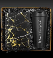Kişiye Özel 400  ML Çelik Termos & Mermer Desenli Defter