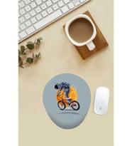 Bisikletli Astronot Desenli Bilek Destekli Mouse Pad