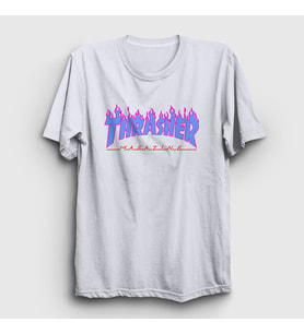 Presmono Unisex Beyaz Logo V2 Thrasher T-Shirt 278397tt (Beyaz)