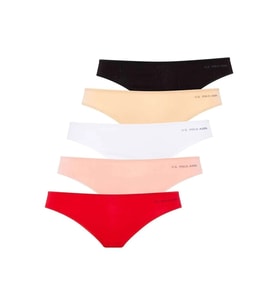 U.S. Polo Assn. Kadın 5'li Kıl Lastikli Slip (Kırmızı-Somon-Ten-Beyaz-Siyah) (Çok Renkli)