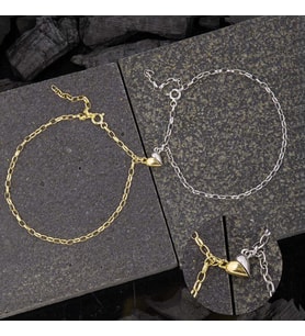 Gümüş Rodyum Gold Çift Kalpli Aşk Bileklik