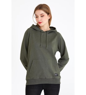 Kadın Haki Basic Kapüşonlu Regular Fit Rahat Sweatshirt