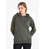 Kadın Haki Basic Kapüşonlu Regular Fit Rahat Sweatshirt