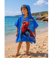 Cg Kids Spiderman Örümcek Adam Baskılı Erkek Çocuk Kapüşonlu Panço Plaj ve Havuz Havlusu - Mavi