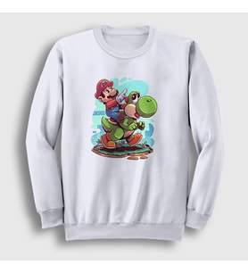 Presmono Unisex Beyaz Yoshi Oyun Super Mario Sweatshirt 328058tt