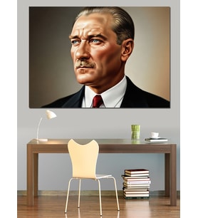 Ciddi Bakışlı Mustafa Kemal Atatürk Dekoratif Kanvas - Mdf Ahşap Tablo