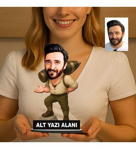 Kişiye Özel Seyitonbaşı Erkek Karikatürlü 18 cm MDF Masaüstü Biblo - Masaüstü Hediye