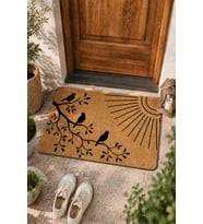 Valerine Life Kapı Önü Paspası 45x70cm Velür Doku Coco Görünüm Kaymaz iç Dış Mekan Daldaki Kuşlar
