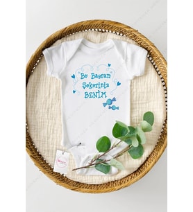Bu Bayram Şekeriniz Benim Mavi Özel Tasarım Bebek Zıbın Pamuklu Çıtçıtlı Body