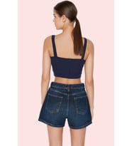 Kadın Denim Şort Yüksek Bel City Short Kısa Boy Pamuk Günlük Kombinler Yaz Aylarının Vazgeçilmezi (Koyu Mavi)
