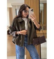 Oversıze Kadın Süet Ceket Trend Bomber Süet Ceket