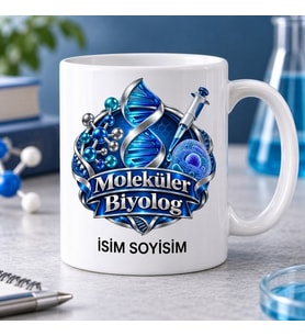 Moleküler Biyolog Kupa Bardak Mavi DNA ve Pipet Desenli