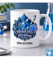 Moleküler Biyolog Kupa Bardak Mavi DNA ve Pipet Desenli