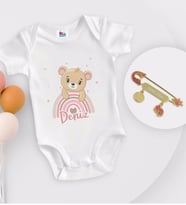 BK Kids Kişiye Özel İsimli Beyaz Bebek Body Zıbın ve Kız Bebek İğnesi Hediye Seti-6
