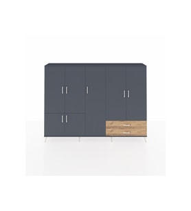 Arges Dolap 12 Raflı 2 Çekmeceli 7 Kapaklı 220x30x163 Antrasit-Antrasit/Çam