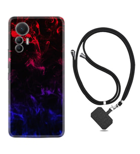 Xiaomi 12 Lite Kılıf Silikon Boyun Askılı İpli Desenli Silikon Blue Red Fire 1637