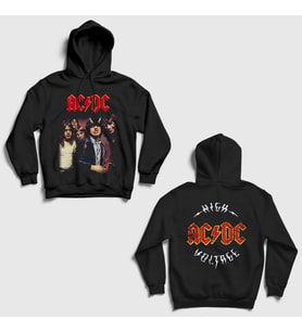 Presmono Unisex Siyah High Voltage V2 AC/DC Sırt Baskılı Kapüşonlu Sweatshirt 518483tt