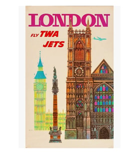 Vıntage Fly Twa Jet'leri Londra Seyahat Reklamına! Tablo Ahşap Poster Dekoratif