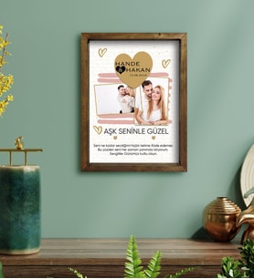 BK Gift Kişiye Özel Fotoğraflı Mesajlı Doğal Masif Ahşap Çerçeveli Tablo 30x40cm-2