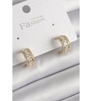 Pirinç Gold Renk Zirkon Taşlı Halka Model Kadın Küpe - TJ-BKP9987