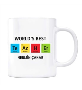 Öğretmenler Gününe Özel İsimli Kupa Bardak - Worlds Best Teacher Renkli Zemin