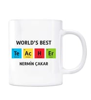 Öğretmenler Gününe Özel İsimli Kupa Bardak - Worlds Best Teacher Renkli Zemin