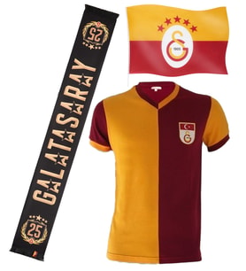 Galatasaray Orijinal Metin Oktay T-Shirt 5 Yıldızlı Elde Sallama Bayrak + Atkı Hediyeli (Kırmızı)