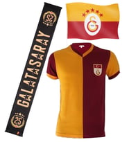 Galatasaray Orijinal Metin Oktay T-Shirt 5 Yıldızlı Elde Sallama Bayrak + Atkı Hediyeli (Kırmızı)