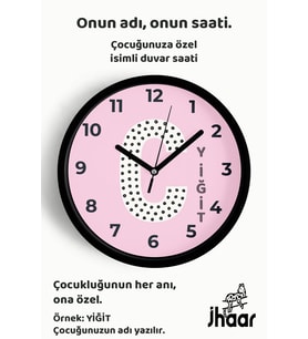 İsme Özel C Harfli Pembe Çocuk Odası Duvar Saati Orta Boy 30 cm Siyah Camlı Sessiz