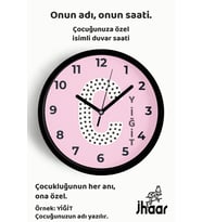 İsme Özel C Harfli Pembe Çocuk Odası Duvar Saati Orta Boy 30 cm Siyah Camlı Sessiz