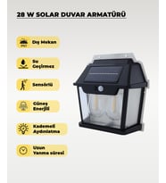 28W Dekoratif Çift Ampullü Solar Aplik 3200K Sarı Işık (Siyah)