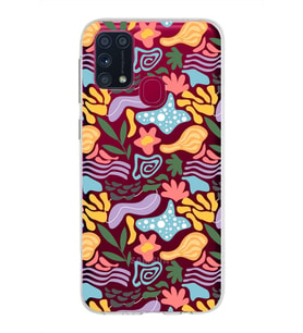 Samsung Galaxy M31 ile Uyumlu 1mm Kapak Memphis Desen Tasarımlı Şeffaf Silikon Kılıf