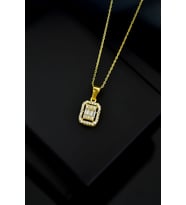 Papatya Silver 925 Ayar Gümüş Zirkon Baget Kare Taşlı Kolye (Gold)