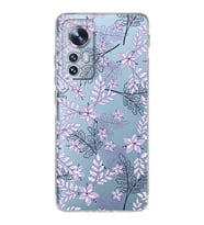 Xiaomi Mi 12 Uyumlu Kamera Korumalı Kapak Floral Lila Tasarımlı Şeffaf Silikon Kılıf