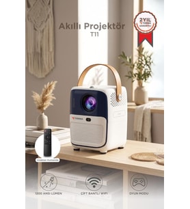 Torima Projeksiyon Cihazı Taşınabilir Ev Sineması 4K 1080P Bluetooth Android Akıllı Projektör T11 Beyaz