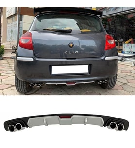 Renault Clio MK3 Gri Difüzör 4 Krom Egzoz Görünümlü Difizör Arka Ek Body Kit 2006-2012