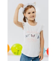 Breeze Kız Çocuk Tişört Kolları Güpür Nakışlı Kelebek Baskılı 1.5-5 Yaş, Ekru